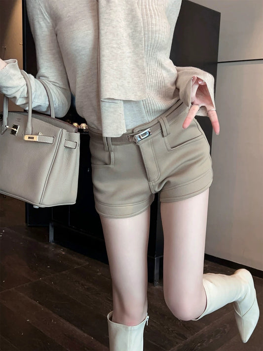 FairyJiang Spring New Casual High Waist Shorts Women's Hip-covering Hot Pants Wear Slim Boot Pants With Belt