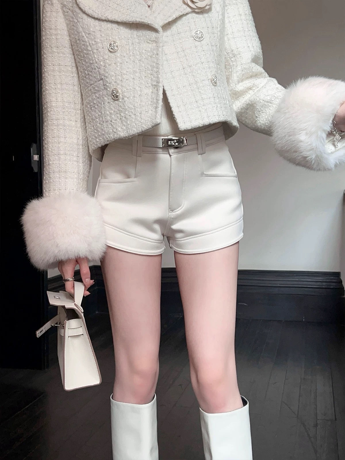 FairyJiang Spring New Casual High Waist Shorts Women's Hip-covering Hot Pants Wear Slim Boot Pants With Belt