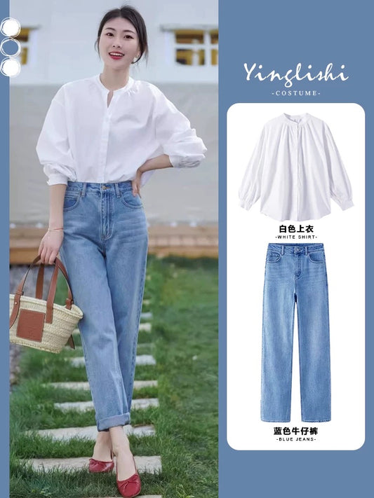 Summer women's milk-style outfits, a complete set of tea-style age-reducing foreign style, high-end light luxury capable temperament shirt suit