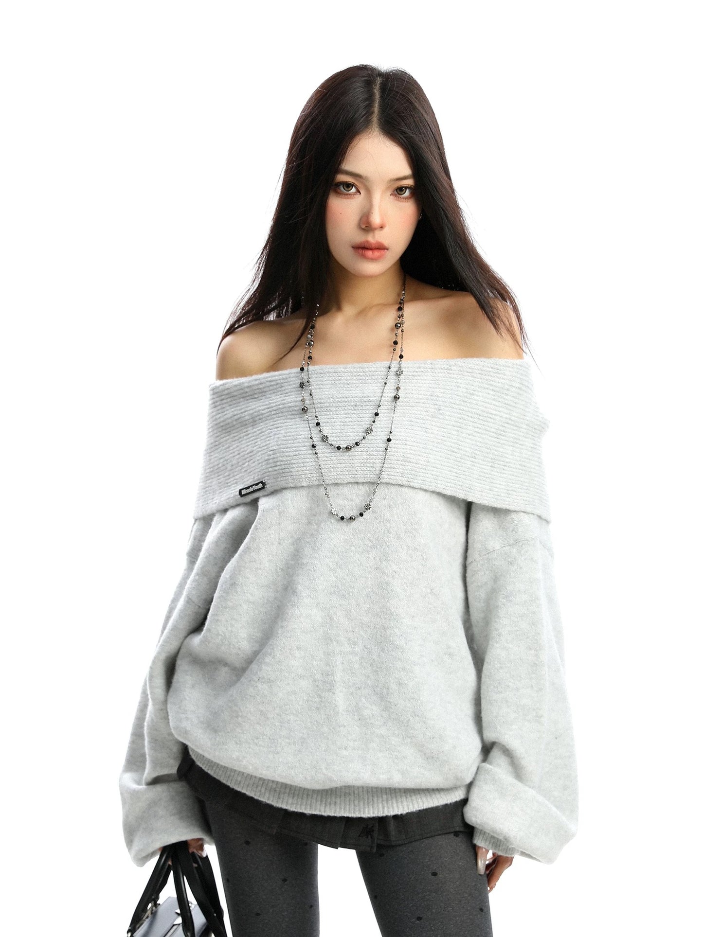 BIGGOLD Korean Style Off-Shoulder Sweater for Women, Autumn/Winter Elegant Thick Warm Loose Knit Top