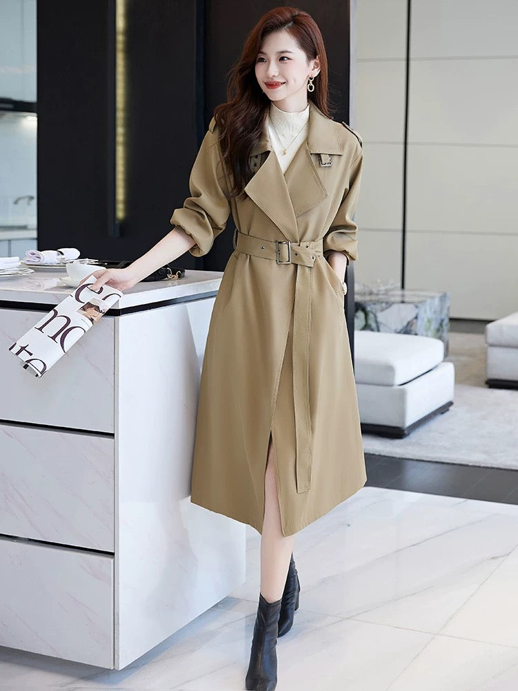 Japanese and Korean fashion style mid-length loose windbreaker for women 2025 autumn new style age-reducing high-end hot-selling single coat