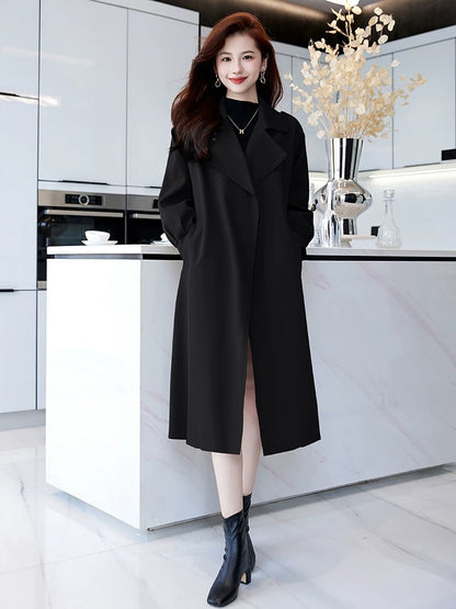 Japanese and Korean fashion style mid-length loose windbreaker for women 2025 autumn new style age-reducing high-end hot-selling single coat