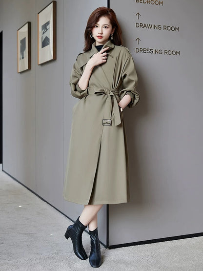 Japanese and Korean fashion style mid-length loose windbreaker for women 2025 autumn new style age-reducing high-end hot-selling single coat