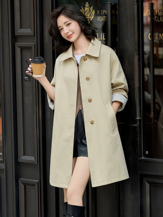 Mid-length windbreaker jacket for women 2025 spring and autumn new small Korean style loose temperament great looking casual coat