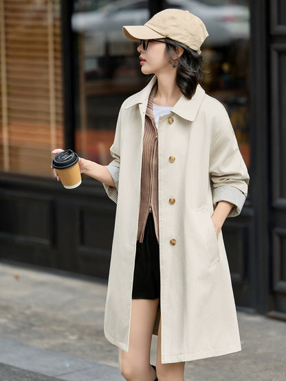 Mid-length windbreaker jacket for women 2025 spring and autumn new small Korean style loose temperament great looking casual coat