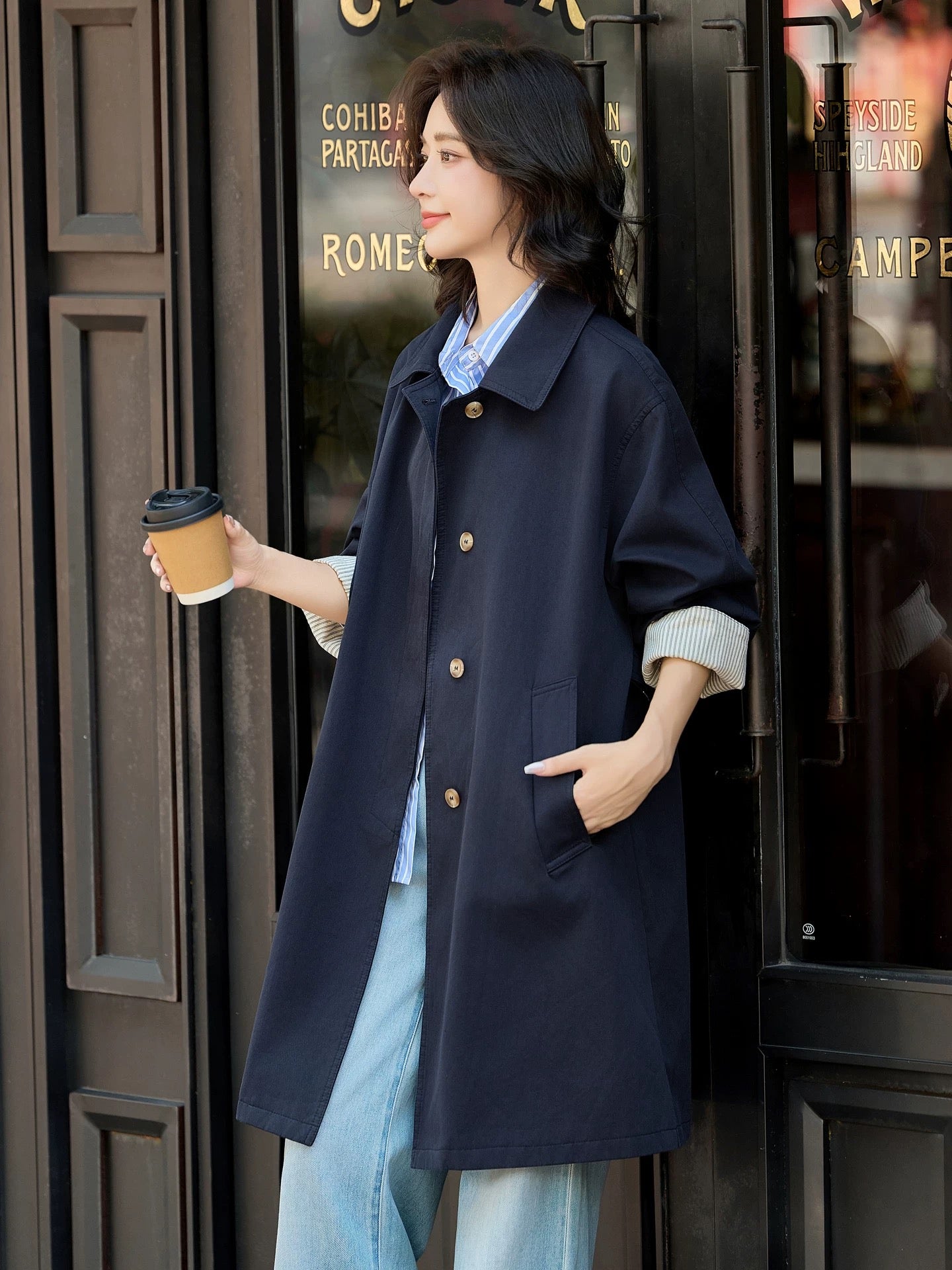 AMERI VINTAGE BI COLOR OVER MIDI COAT配色✨️ Drop Waist Trench Coat - Arakii