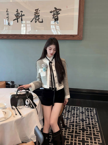 FairyJiang new winter velvet black shorts for women, all-match slimming boot pants, high-waisted hot pants with belt