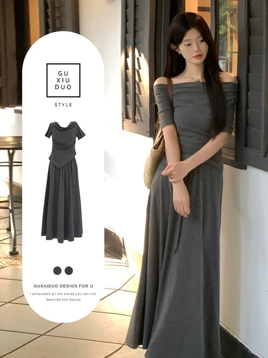 Summer beautiful small skirt women's long skirt cold and unique French style unique beautiful waist dress