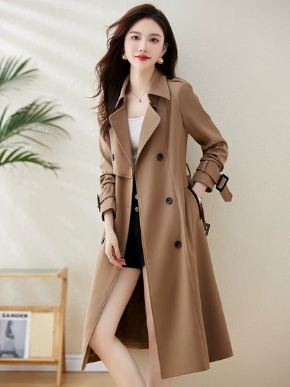 High-end trench coat for women, mid-length, 2023 spring and autumn new British style, popular brand double-breasted coat