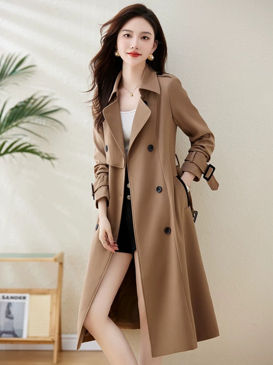 High-end trench coat for women, mid-length, 2023 spring and autumn new British style, popular brand double-breasted coat