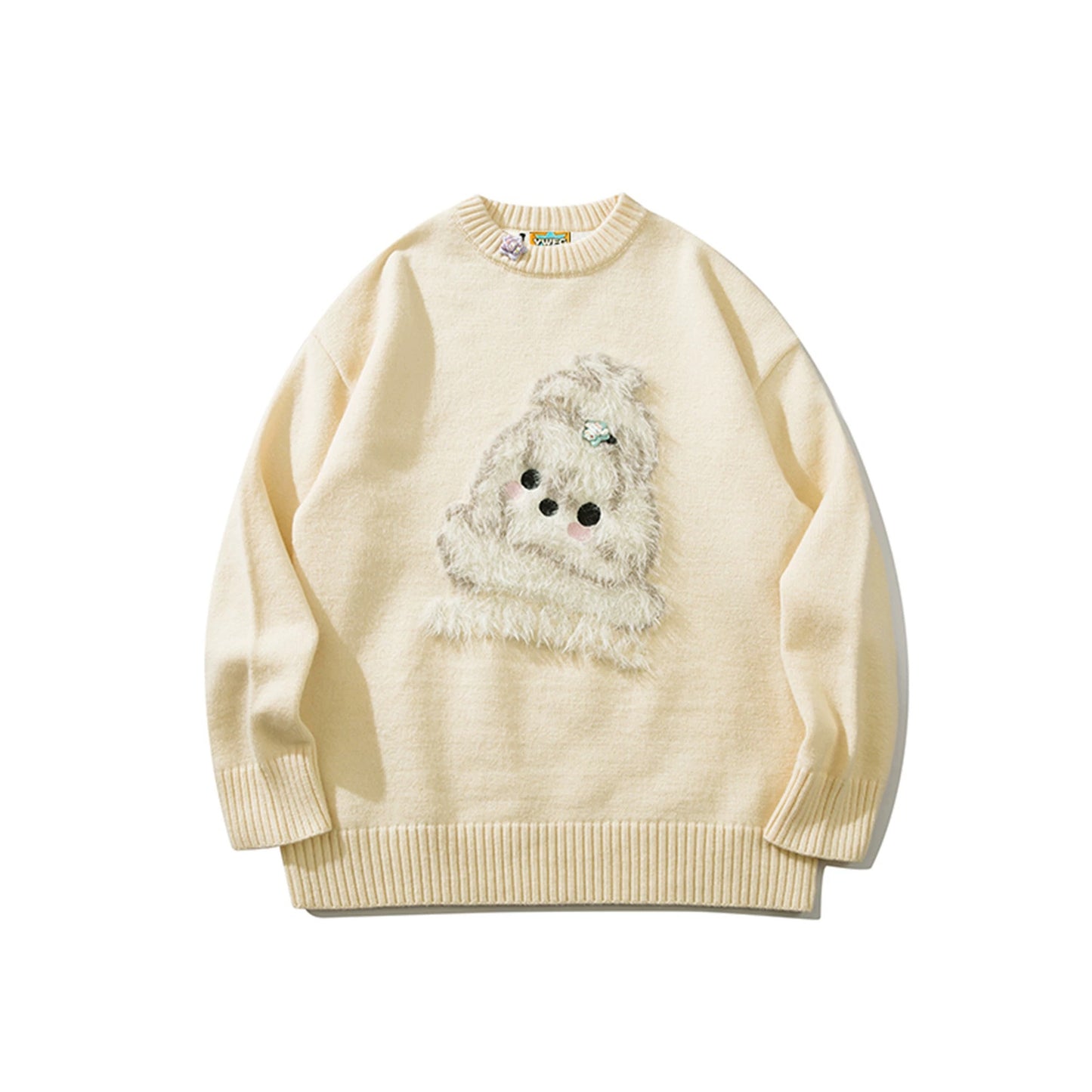 BIGGOLD American New Year Flocked Cute Dog Red Sweater for Women, Autumn/Winter Couple Round Neck Knit Top
