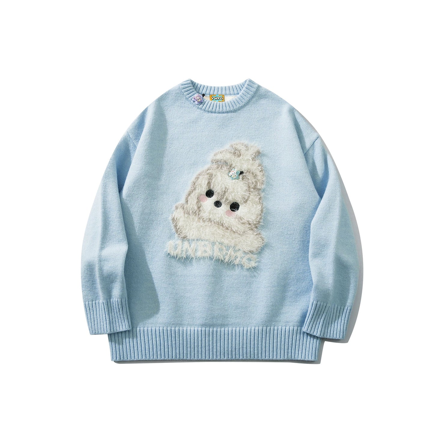 BIGGOLD American New Year Flocked Cute Dog Red Sweater for Women, Autumn/Winter Couple Round Neck Knit Top