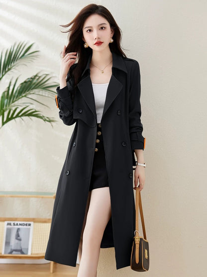 High-end trench coat for women, mid-length, 2023 spring and autumn new British style, popular brand double-breasted coat