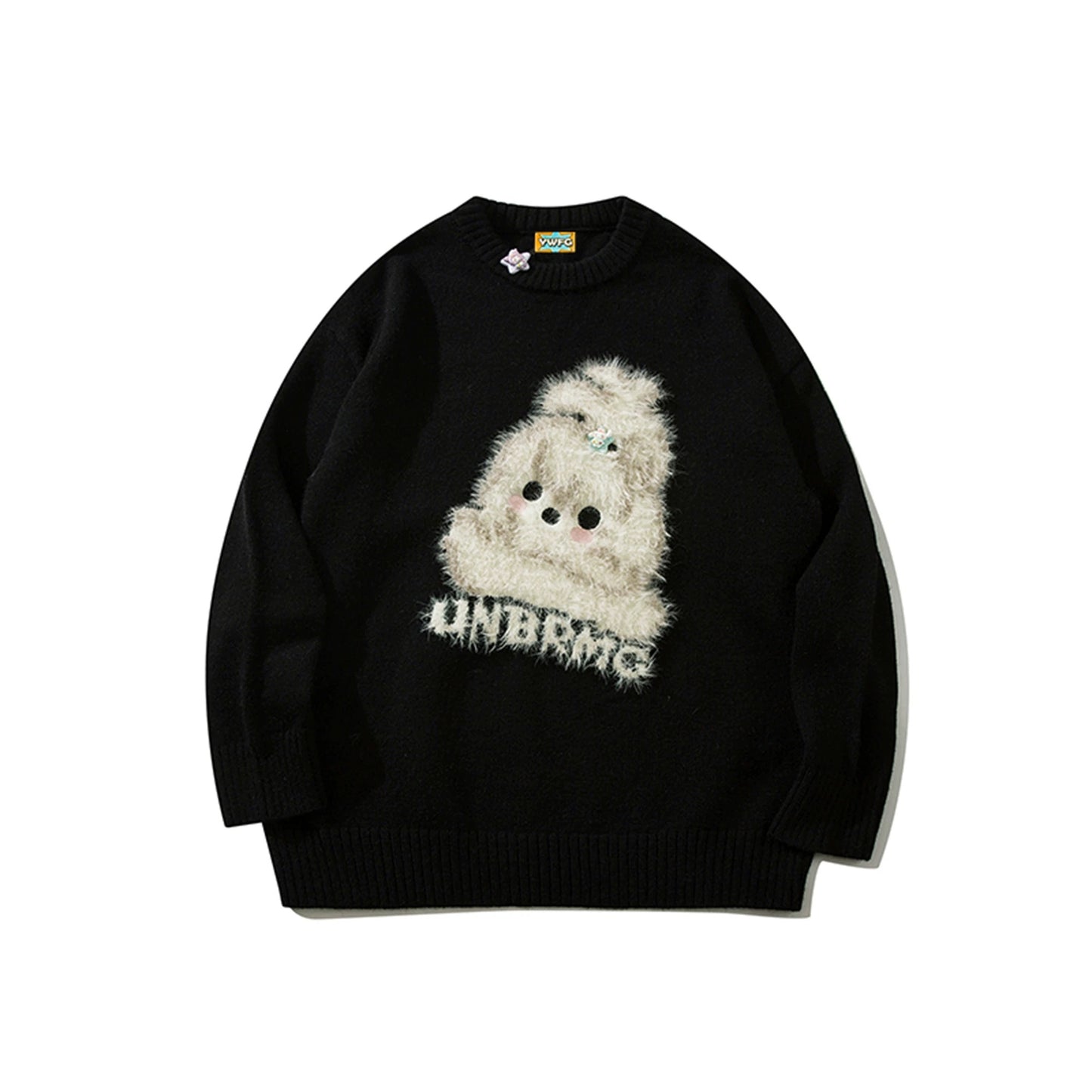 BIGGOLD American New Year Flocked Cute Dog Red Sweater for Women, Autumn/Winter Couple Round Neck Knit Top