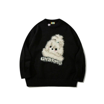 BIGGOLD American New Year Flocked Cute Dog Red Sweater for Women, Autumn/Winter Couple Round Neck Knit Top