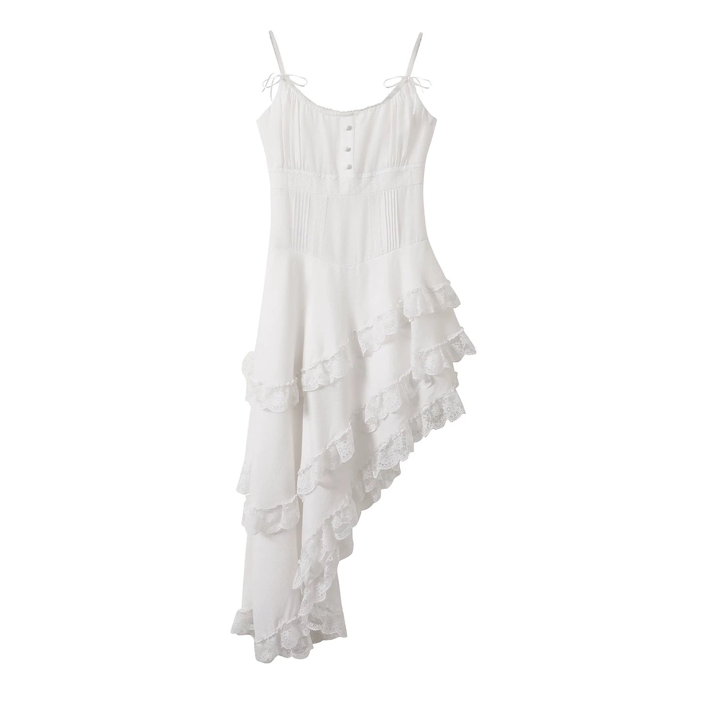 RECOINR1C White holiday suspender dress female 2025 summer irregular cake skirt waist long skirt