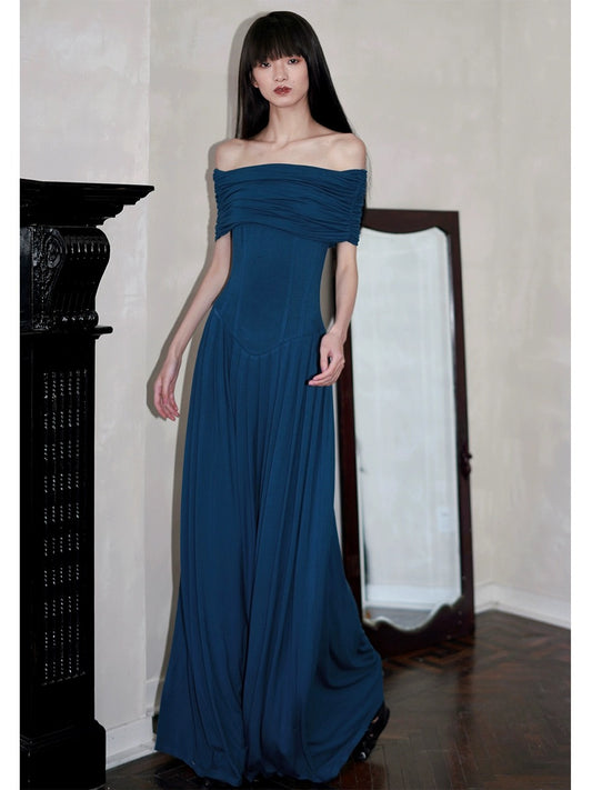 Bad Taste West niche off-shoulder solid color slim long two-piece dress