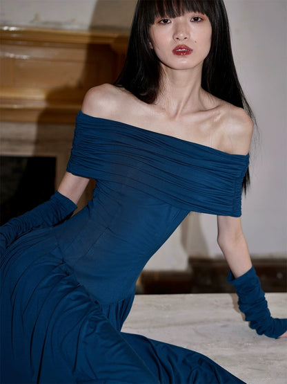 Bad Taste West niche off-shoulder solid color slim long two-piece dress