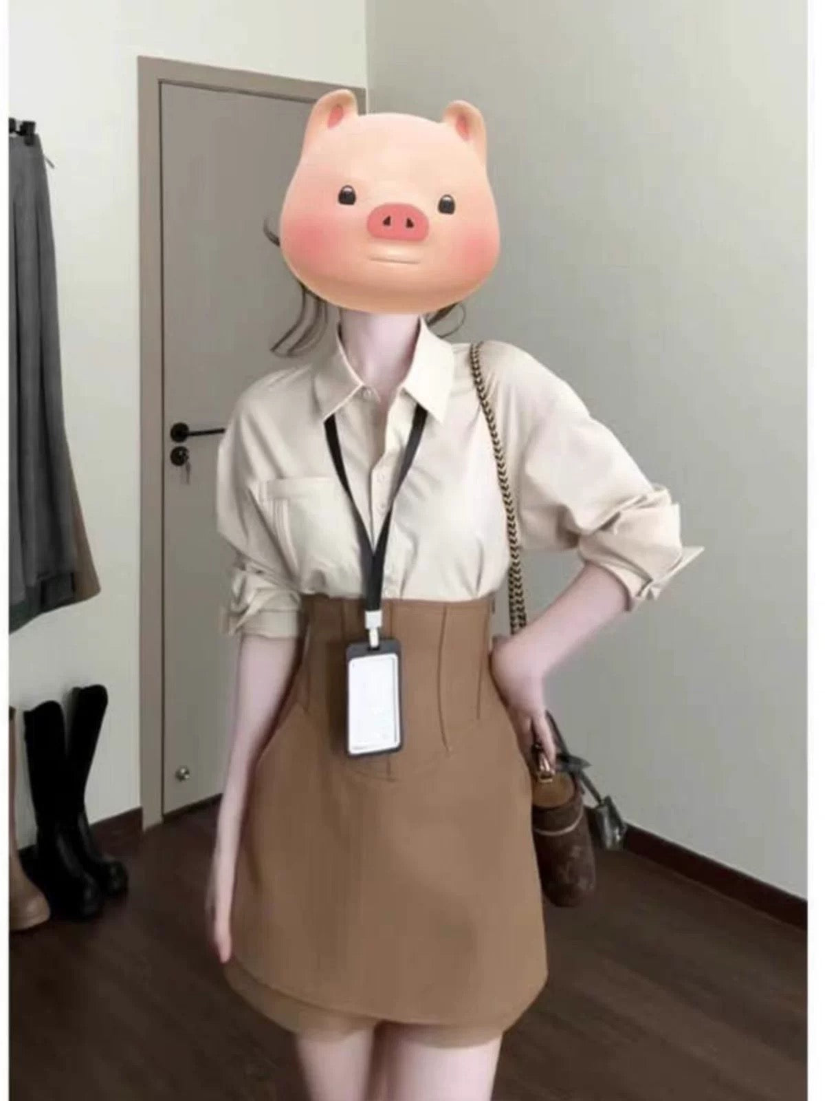 French retro design high-end shirt waist-shaping skirt pants early spring wear a complete set of temperament two-piece suit