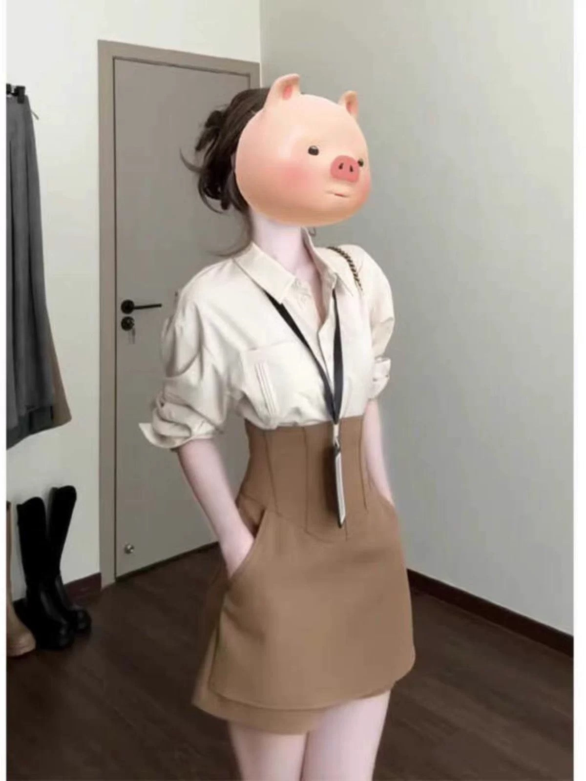 French retro design high-end shirt waist-shaping skirt pants early spring wear a complete set of temperament two-piece suit