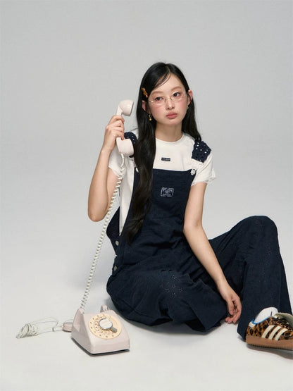 Zhang Xiaowan's same style AsGony flower hollow cotton overalls summer thin sailing hollow straight jumpsuit