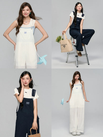 Zhang Xiaowan's same style AsGony flower hollow cotton overalls summer thin sailing hollow straight jumpsuit