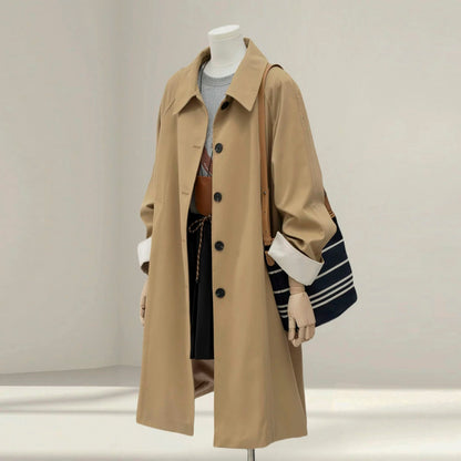 Sky blue Korean style simple contrast color windbreaker female 2025 autumn new loose casual mid-length coat jacket