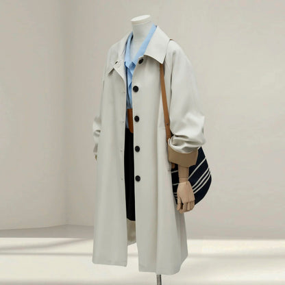 Sky blue Korean style simple contrast color windbreaker female 2025 autumn new loose casual mid-length coat jacket