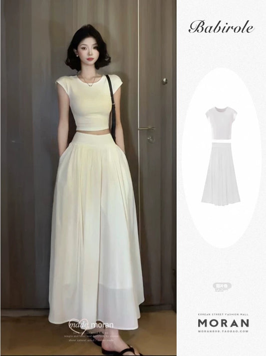 American salty hottie summer outfit a complete set of white short T-shirt top half-length skirt casual two-piece suit