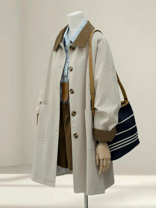 High-end contrast color trench coat for women 2025 autumn new Korean style super beautiful simple mid-length temperament coat