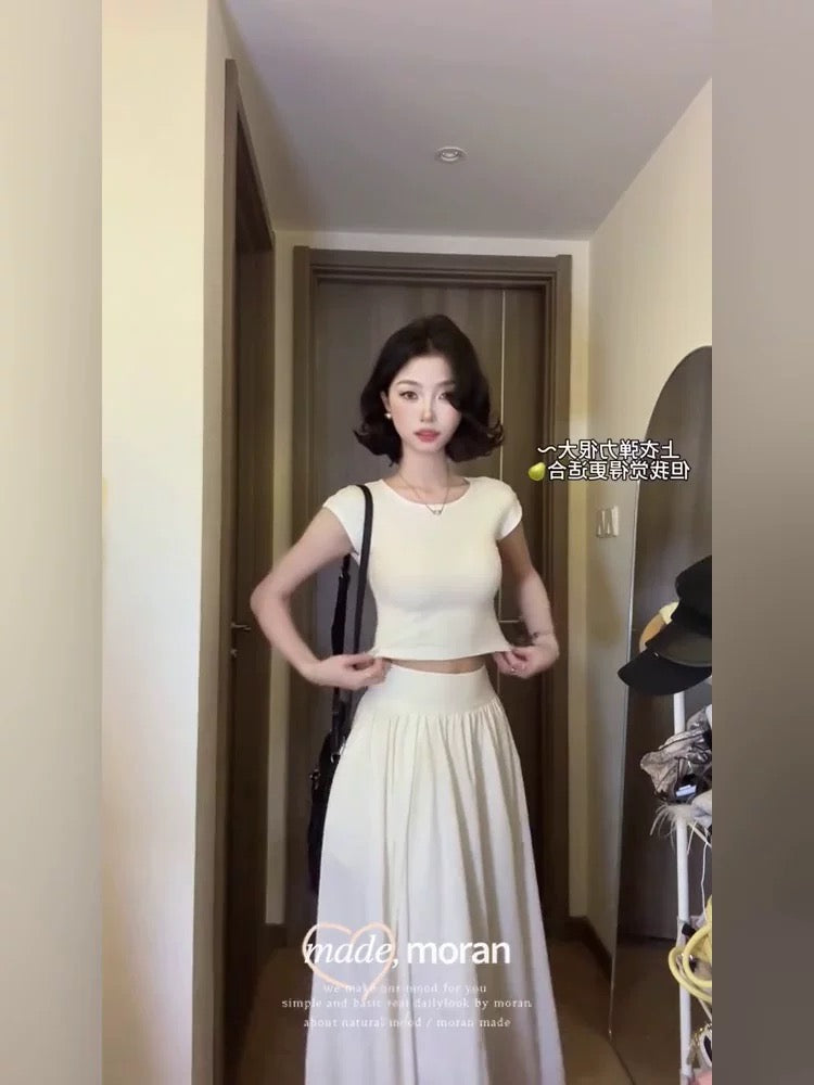 American salty hottie summer outfit a complete set of white short T-shirt top half-length skirt casual two-piece suit