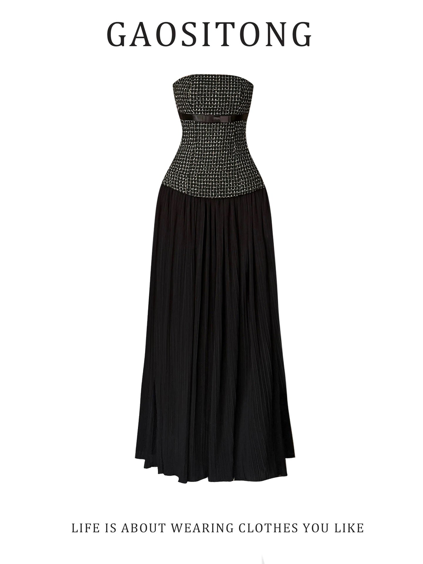 GAOSITONG French Retro Chanel-Style Strapless Dress for Women, Autumn/Winter 2025, Elegant and Slim Fit Evening Dress