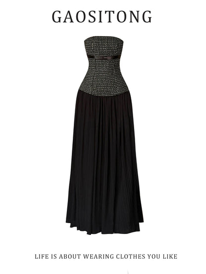 GAOSITONG French Retro Chanel-Style Strapless Dress for Women, Autumn/Winter 2025, Elegant and Slim Fit Evening Dress