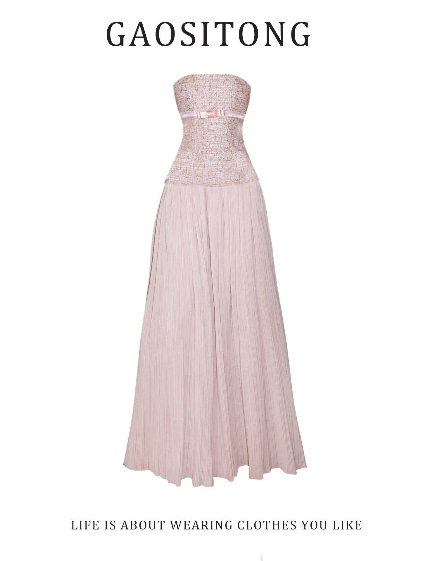 GAOSITONG French Retro Chanel-Style Strapless Dress for Women, Autumn/Winter 2025, Elegant and Slim Fit Evening Dress