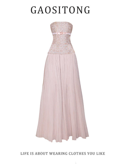GAOSITONG French Retro Chanel-Style Strapless Dress for Women, Autumn/Winter 2025, Elegant and Slim Fit Evening Dress
