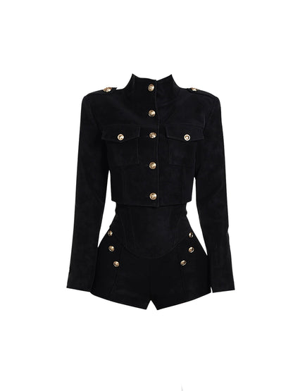 GAOSITONG British Style Stand Collar Short Jacket Women's Autumn/Winter 2025 Elegant High-Waisted Shorts Two-Piece Set