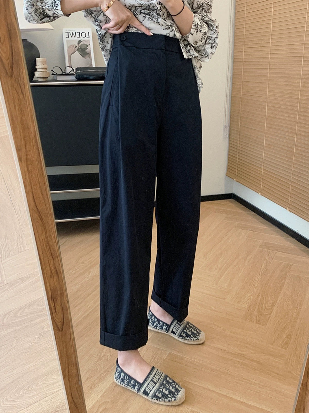 Dading homemade origami pants! Slightly wrinkled paper-like crotch-covering straight pants for women, summer loose casual pants, slimming wide-leg pants