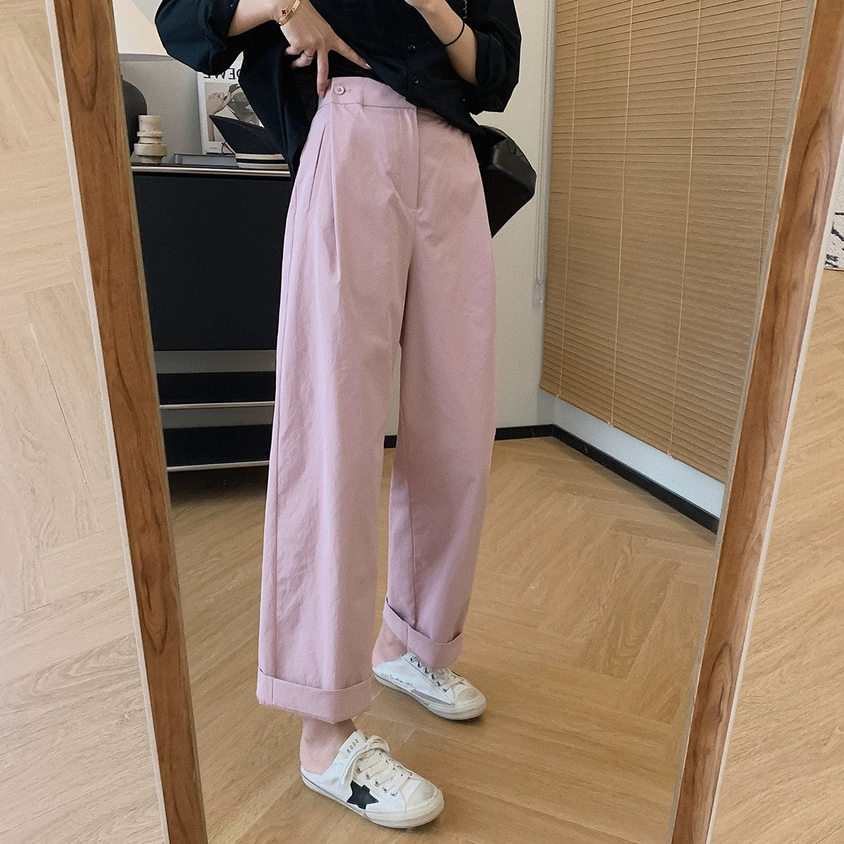 Dading homemade origami pants! Slightly wrinkled paper-like crotch-covering straight pants for women, summer loose casual pants, slimming wide-leg pants