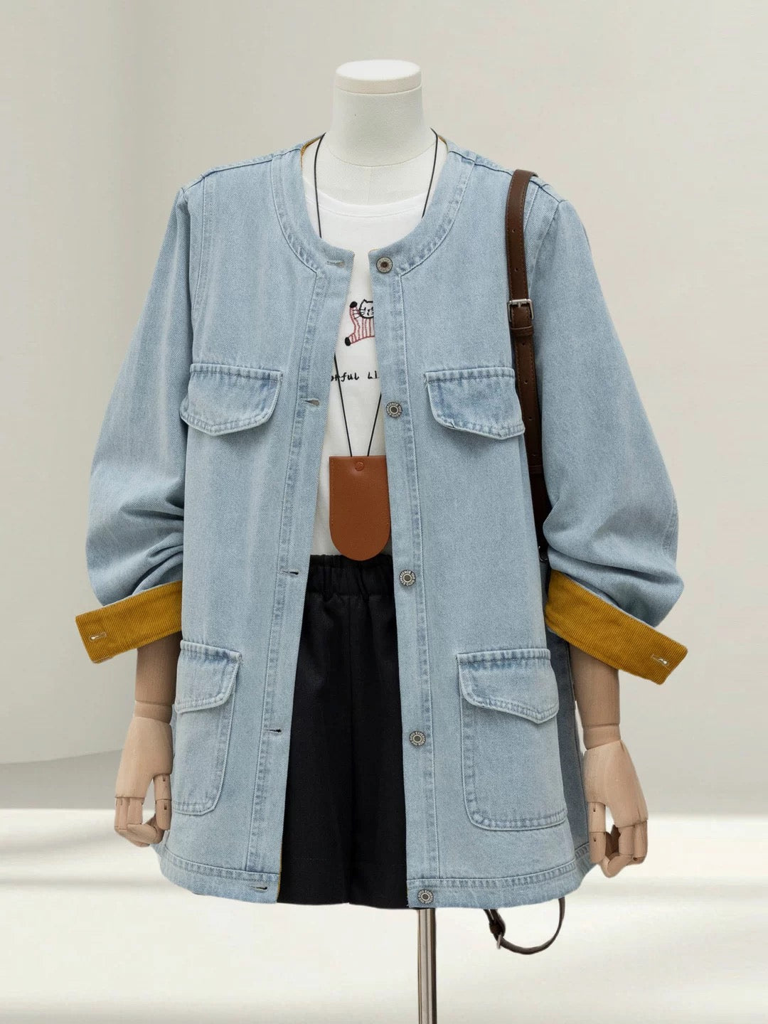 Hong Kong style retro round neck denim jacket women 2025 spring and autumn small size super good looking loose casual jacket top
