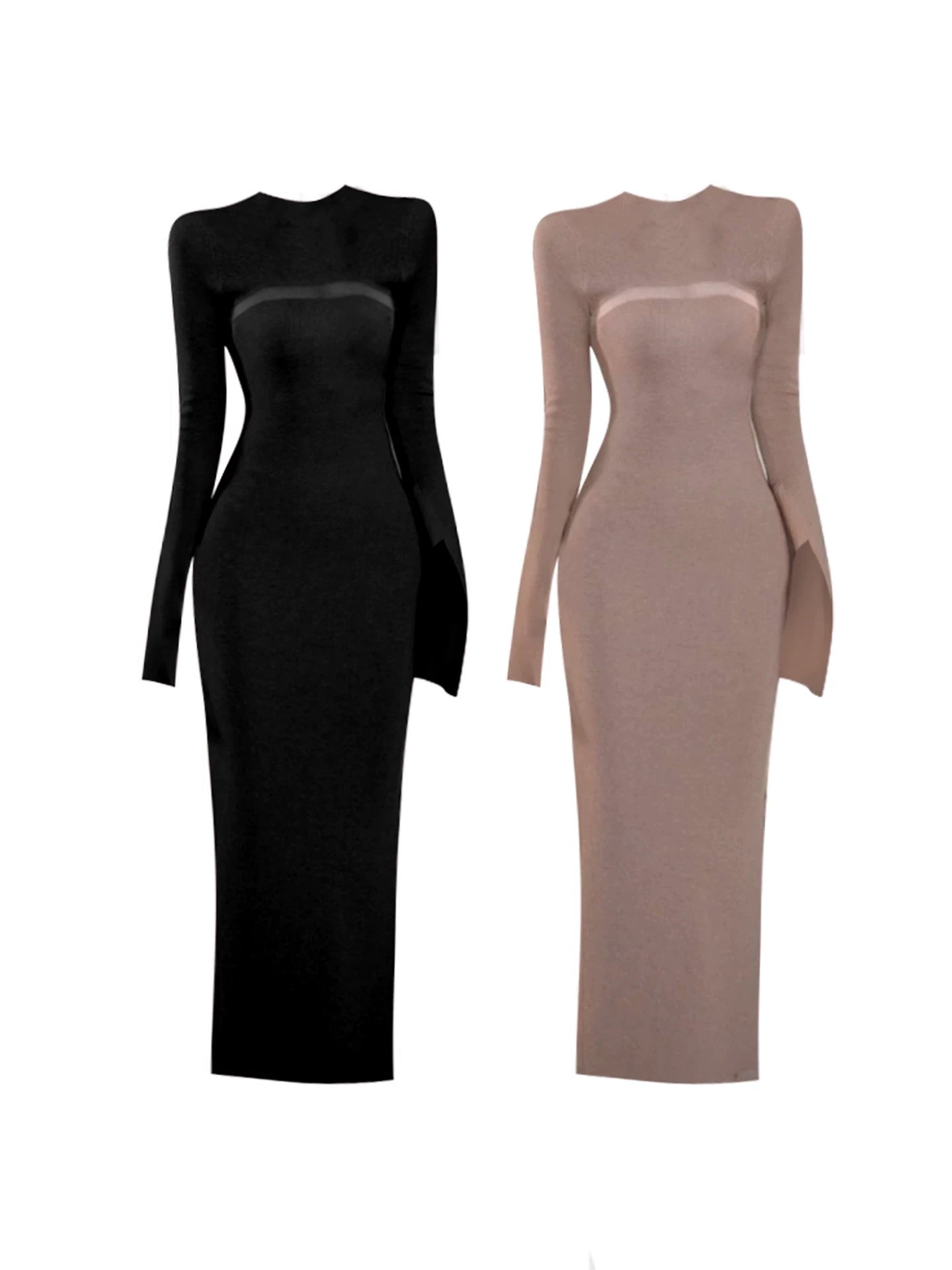GAOSITONG Pure and Sexy High-Neck Knitted Dress for Women, Autumn/Winter 2025, Mesh Patchwork Bodycon Long Skirt