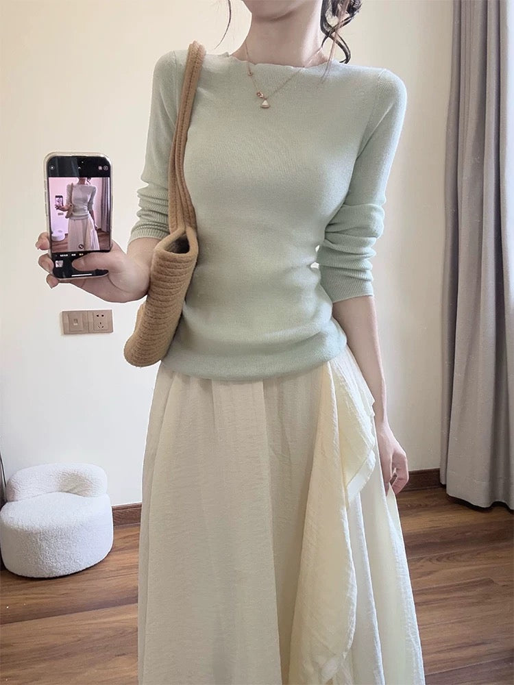 2025 super hot spring outfit a complete set of ootd outfit beautiful knitted sweater top lace skirt two-piece suit