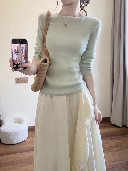 2025 super hot spring outfit a complete set of ootd outfit beautiful knitted sweater top lace skirt two-piece suit
