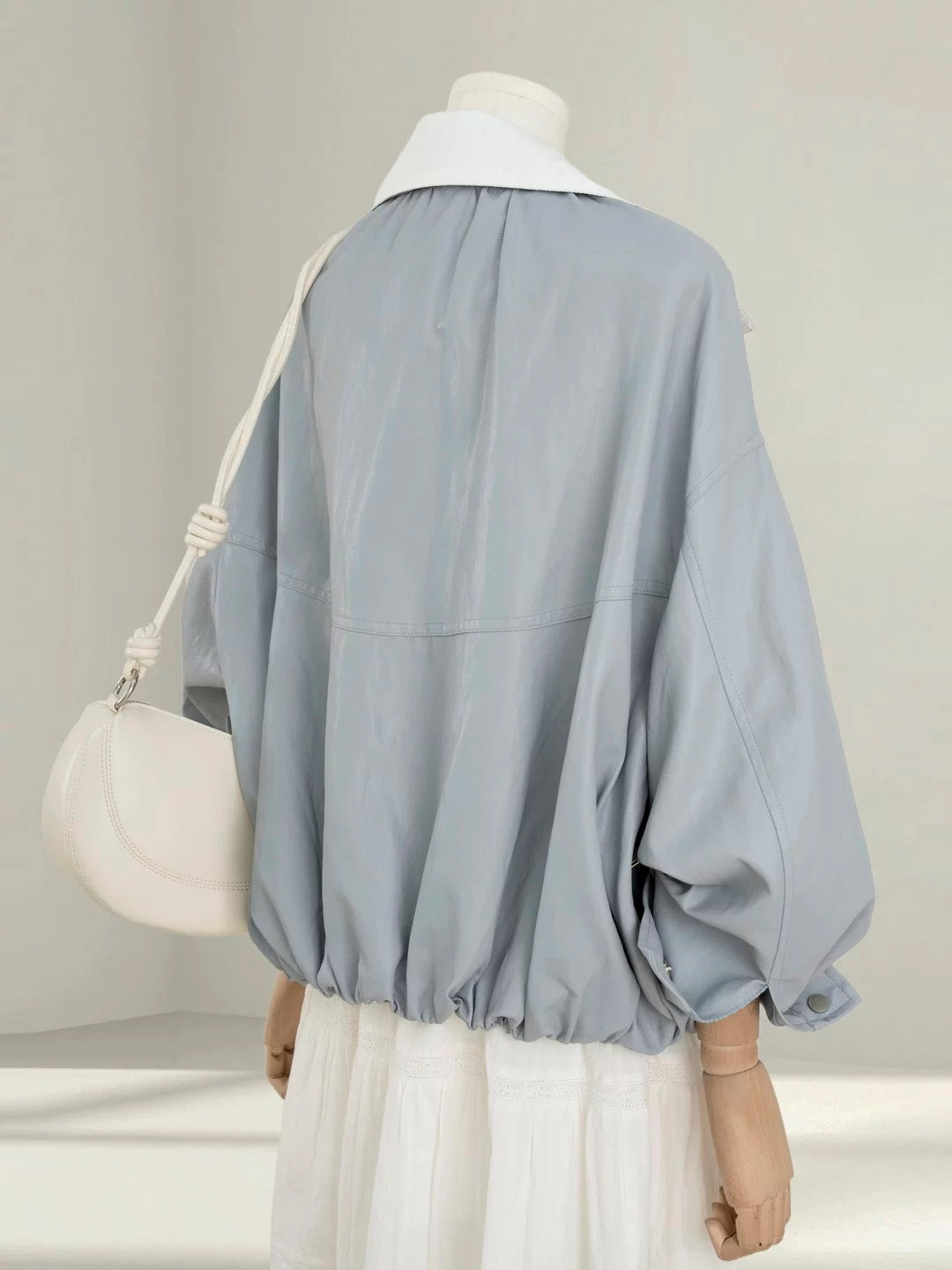 Korean blue leather jacket for women 2025 autumn new style hot style stylish age-reducing loose PU leather jacket top trend