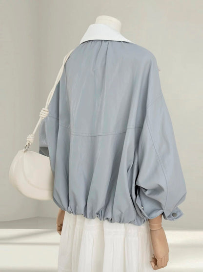 Korean blue leather jacket for women 2025 autumn new style hot style stylish age-reducing loose PU leather jacket top trend