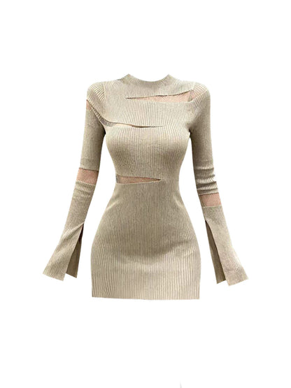 GAOSITONG Pure Desire Mesh Hollow-Out Knit Dress for Women, Autumn/Winter 2025, Sexy, Slimming, Bodycon Skirt