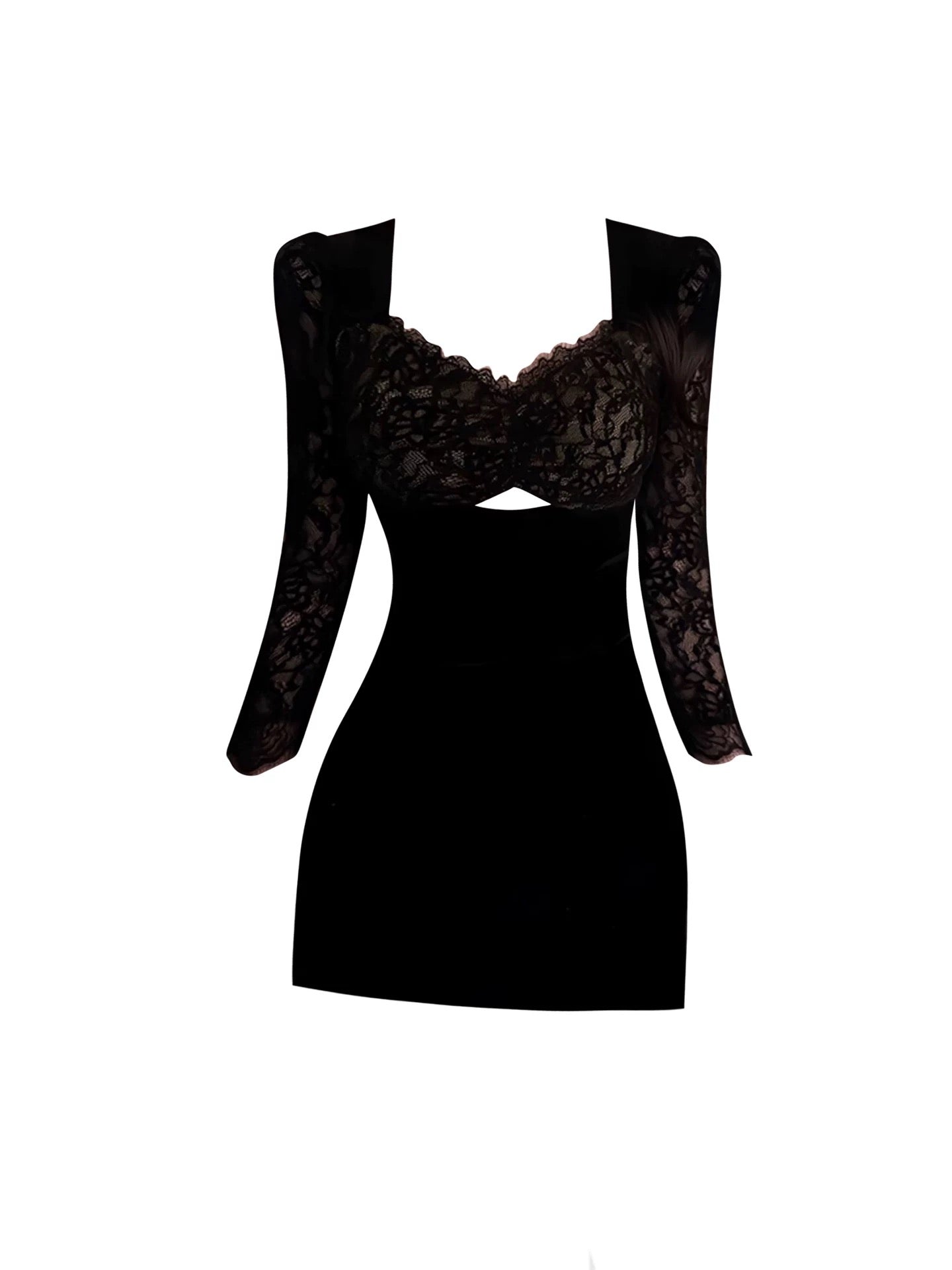 GAOSITONG Mature Style Lace Hollow-Out Long-Sleeved Dress for Women, Autumn/Winter 2025, Sexy Slim Waist Bodycon Mini Skirt