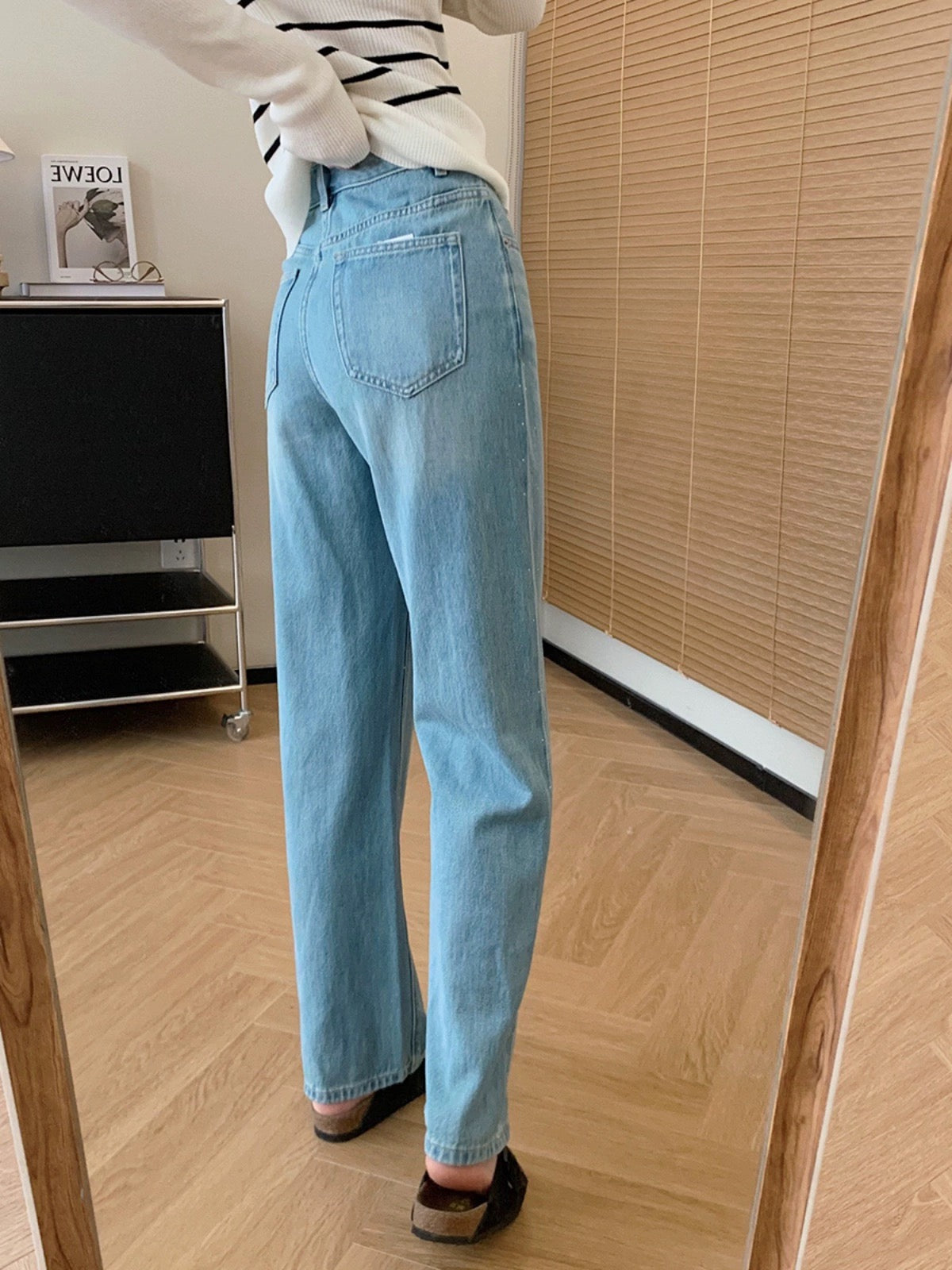 Dading homemade sea salt hot diamond! Light color lyocell handmade white wide leg pants for women spring and summer high waist jeans