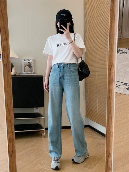 Dading homemade sea salt hot diamond! Light color lyocell handmade white wide leg pants for women spring and summer high waist jeans