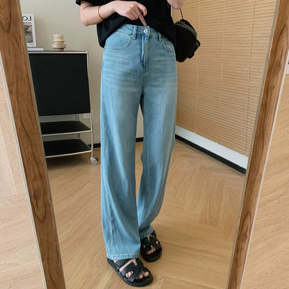 Dading homemade sea salt hot diamond! Light color lyocell handmade white wide leg pants for women spring and summer high waist jeans
