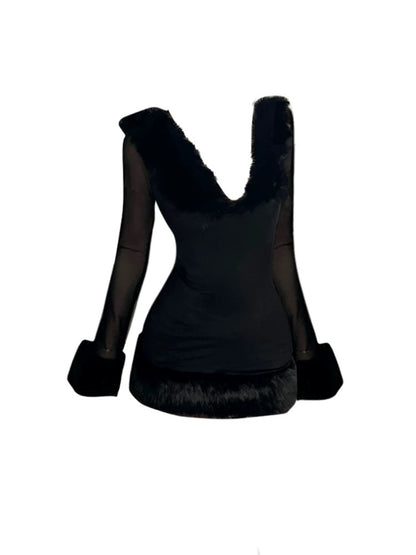 GAOSITONG Sexy Hot Girl Fur-Patterned Dress for Women, Autumn/Winter 2025, Slimming and Bodycon Mini Skirt